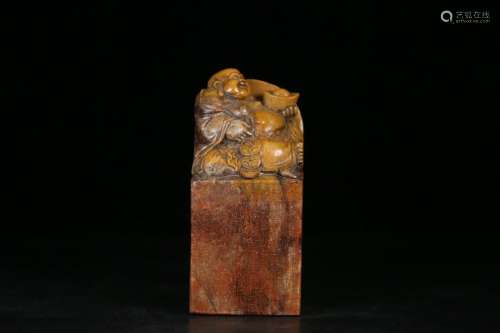 A Chinese Tianhuang Stone Seal Of Buddha&Poetry Carving