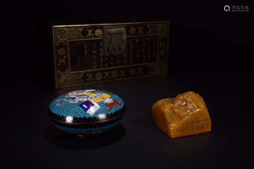 A Chinese Tianhuang Stone Seal With Cloisonne Box