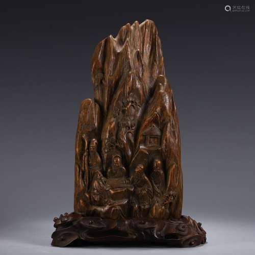 A Chinese Agarwood Ornament Of Mountaint&Figure Carving