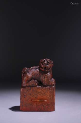 A Chinese Bamboo Seal Of Beast Shaped