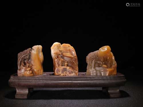 Set Of Chinese Tianhuang Stone Seals Of Story Carving
