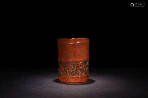 A Chinese Bamboo Brush Pot Of Poetry Carving