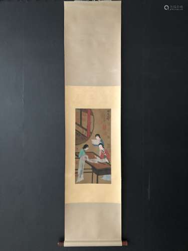 A Chinese Vertical Axis Painting Of Figures, Zhang Xuan Mark