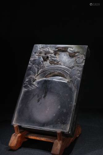 A Chinese Ink Stone With Dragon&Poetry Carving