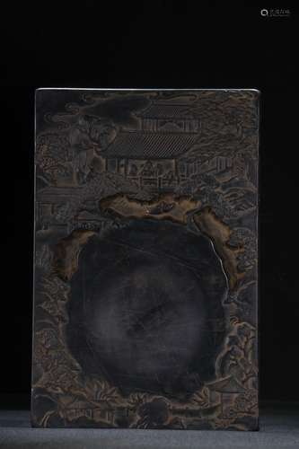 A Chinese Ink Stone With Landscape&Poetry Carving