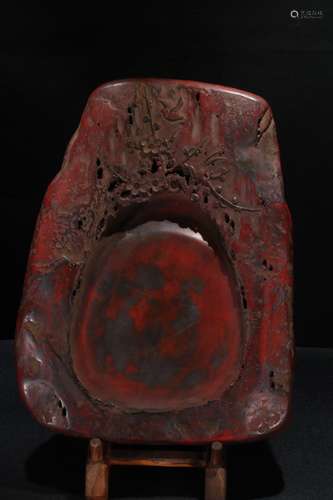 A Chinese Ink Stone With Landscape&Poetry Carving