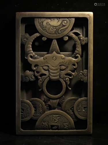 A Chinese Ink Stone With Dragon Carving