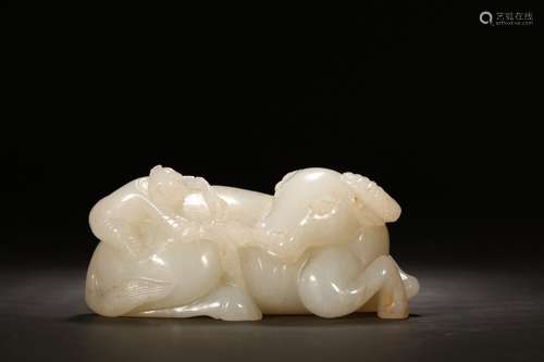 A Chinese Hetian Jade Ornament Of Figure&Bull