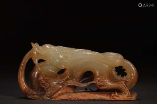A Chinese Hetian Jade Ornament Of Dragon Carving
