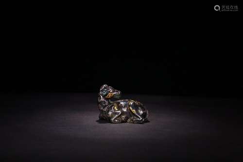 A Chinese Bronze Ornament Of Goat Shaped With Gold&Silver