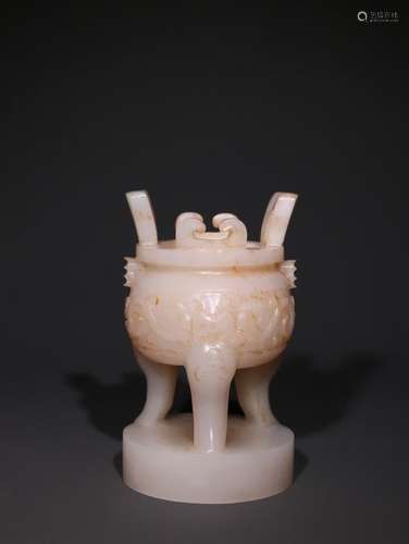 A Chinese Hetian Jade Seal Of Censer Shaped