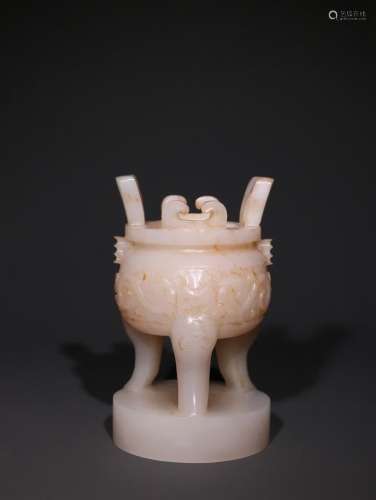 A Chinese Hetian Jade Seal Of Censer Shaped