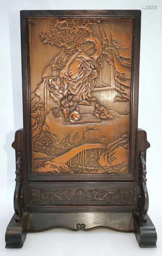 A BAMBOO SCREEN CARVED WITH STORY&POETRY PATTERN