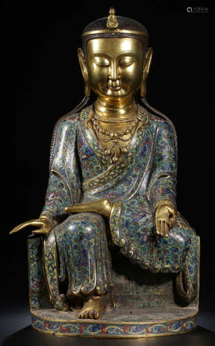 A CLOISONNE BUDDHA STATUE WITH FLOWER&DRAGON PATTERN