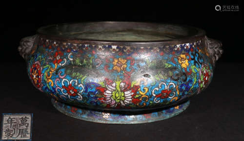 A CLOISONNE CENSER WITH FLOWER PATTERN