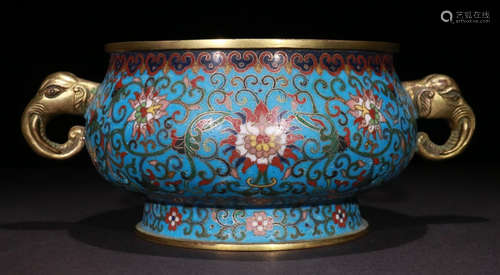 A CLOISONNE CENSER WITH FLOWER PATTERN