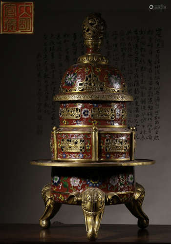 A CLOISONNE CENSER WITH FLOWER PATTERN