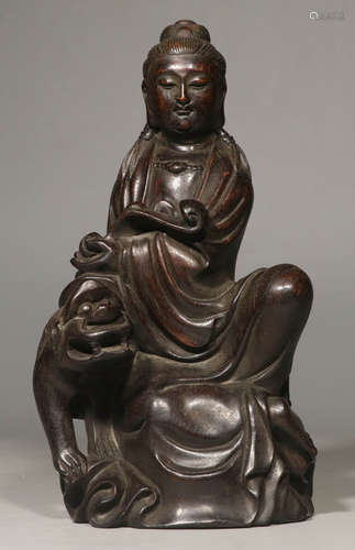 A ZITAN WOOD GUANYIN BUDDHA STATUE