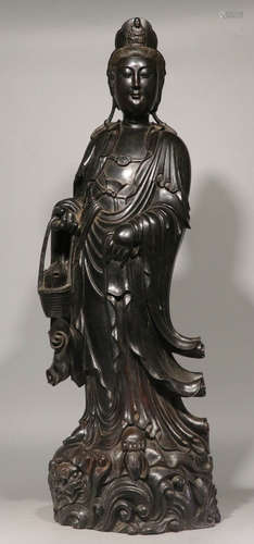 A ZITAN WOOD GUANYIN BUDDHA STATUE