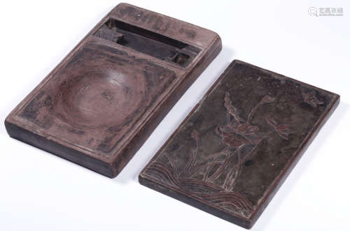 AN INK SLAB CARVED WITH LOTUS