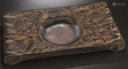 AN INK SLAB CARVED WITH QILIN PATTERN