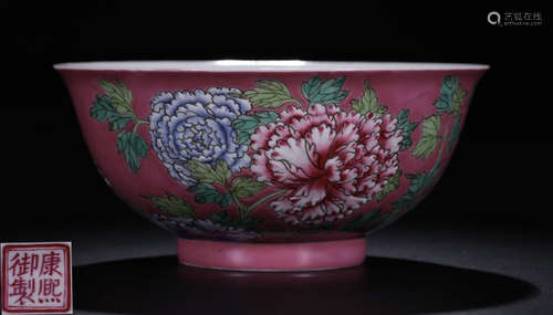 PAIR OF ENAMELED GLAZE BOWL WITH FLOWER PATTERN