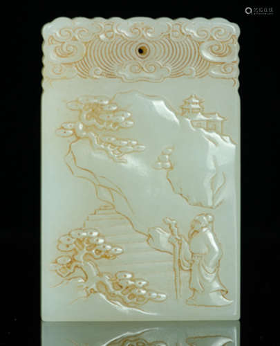 A JADE TABLET CARVED WITH LANDSCAPE PATTERN