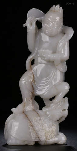 A HETIAN WHITE JADE FIGURE STATUE