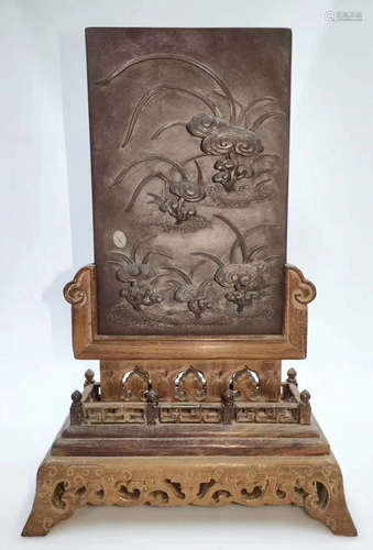 A STONE SCREEN CARVED WITH GANODERMA PATTERN