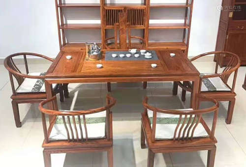 SET OF HUALI WOOD TABLE&CHAIRS