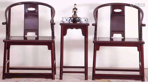 SET OF ZITAN WOOD TABLE&CHAIRS