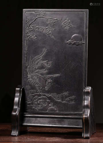 A DUAN STONE SCREEN CARVED WITH PHOENIX&POETRY