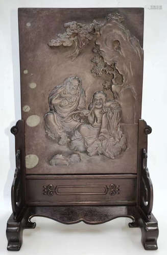 A STONE SCREEN CARVED WITH STORY PATTERN