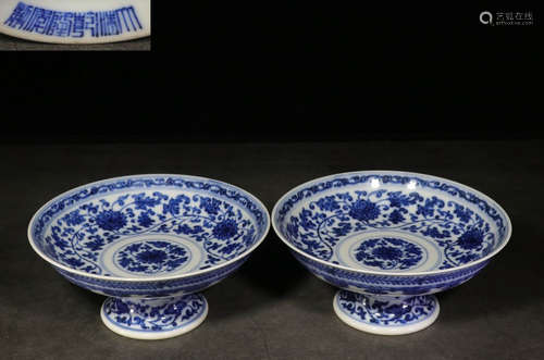 PAIR OF BLUE&WHITE GLAZE PLATE WITH FLOWER PATTERN