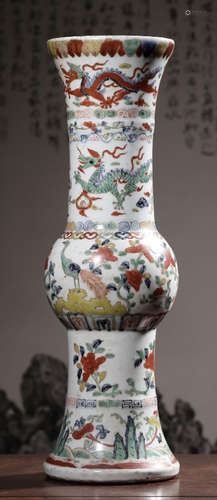 A FIVE COLOR GLAZE VASE WITH DRAGON&PHOENIX PATTERN