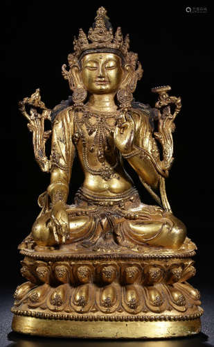 A GILT BRONZE TARA BUDDHA STATUE