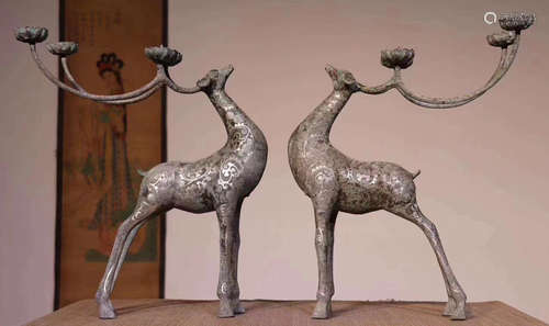 PAIR OF COPPER CANDLE HOLDER SHAPED WITH DEER