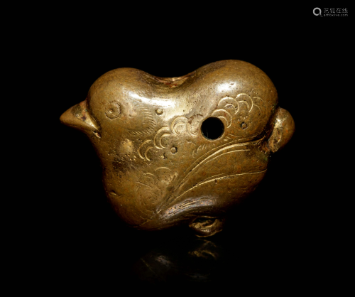 A Bronze Duck-Form Ojime
