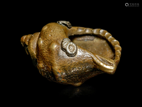 An Unusual Sentoku Bronze Conch Shell-Form Ojime