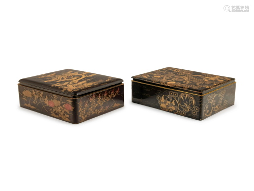 Two Gilt Decorated Black Lacquer Document Boxes,