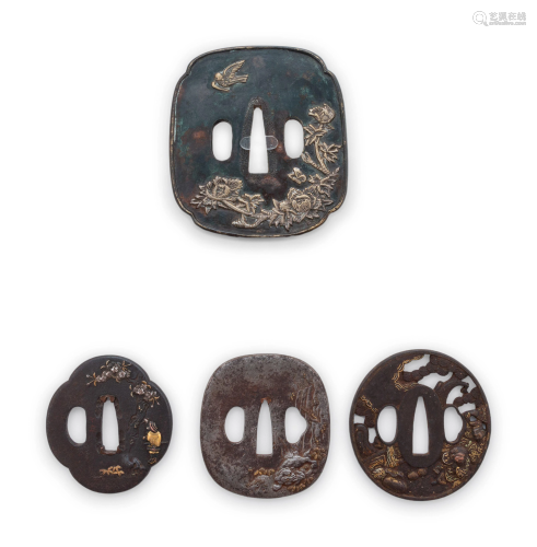 Four Inlaid Iron Tsuba