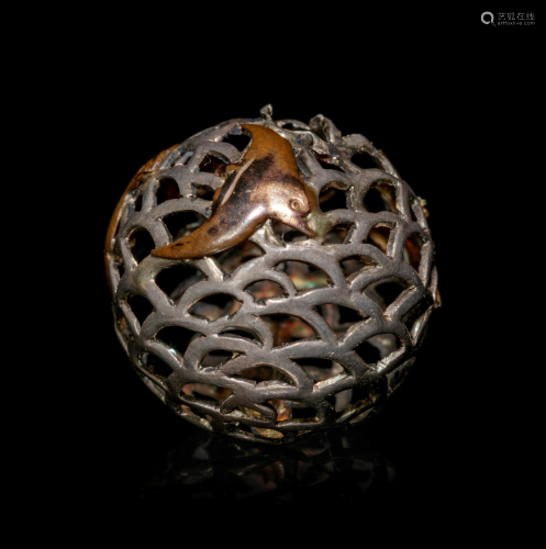 A Mixed Metal Reticulated Bead-Form Ojime