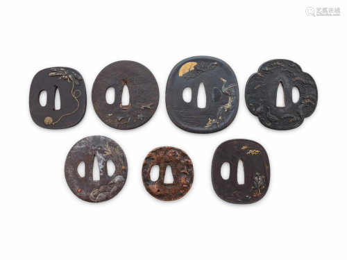 Seven Inlaid Iron Tsuba