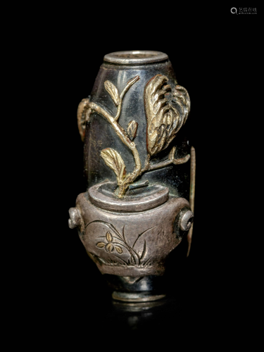 A Silver and Bronze Bead-Form Ojime