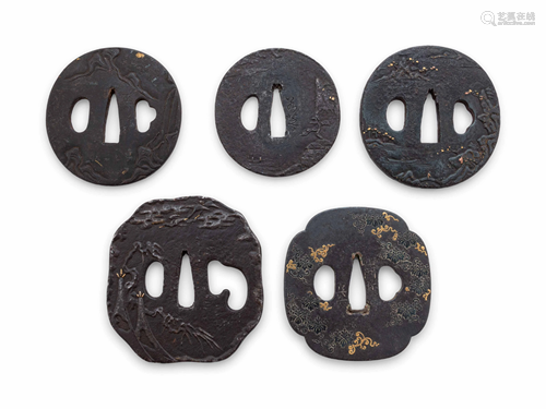 Five Inlaid Iron Tsuba