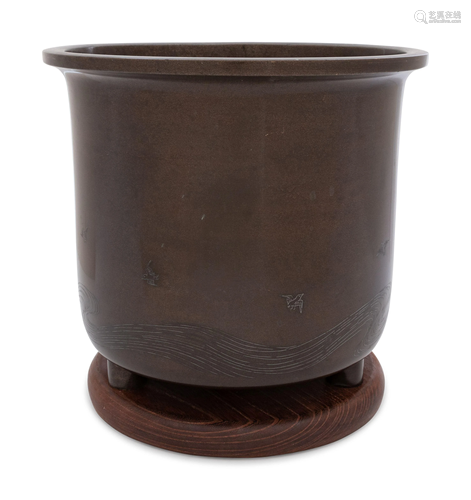 A Silver Inlaid Bronze Planter