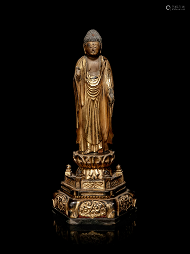 A Hardwood Shrine with a Gilt Wood Figure of Buddha