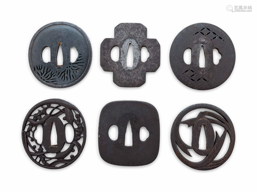 Six Cast Iron Tsuba