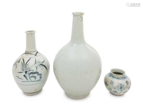 Three Korean Porcelain Bottle Vases