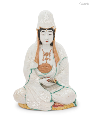 A Polychrome Decorated Porcelain Figure of Kannon